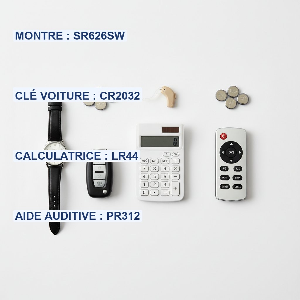 Correspondance pile bouton - piles bouton par appareil montre clé voiture calculatrice