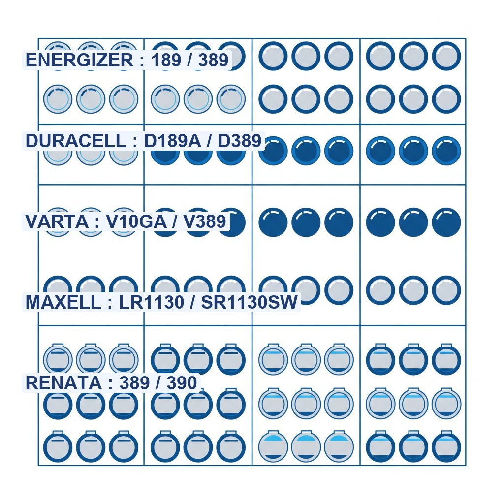 Équivalence pile LR1130 - tableau des références par marque