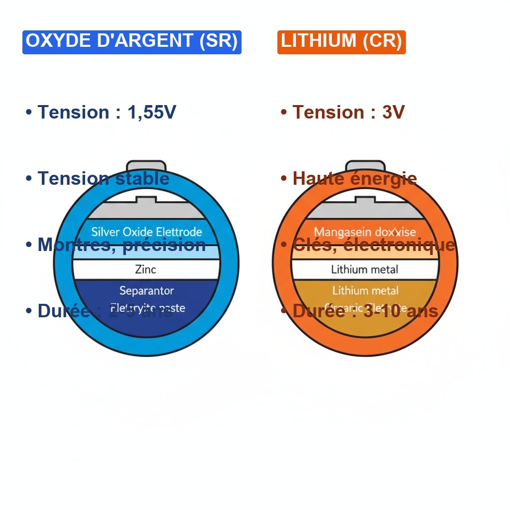 Equivalence pile bouton - comparaison oxyde argent vs lithium
