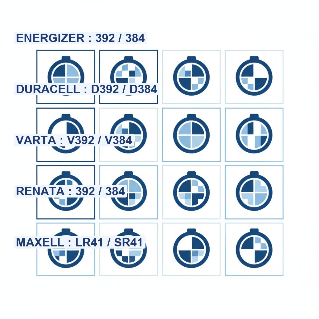 Équivalence pile LR41 - tableau références par marque