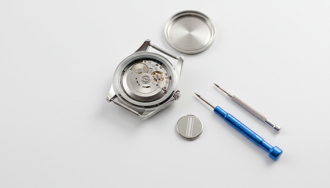 Changer pile montre - vue d'une montre quartz ouverte avec sa pile bouton