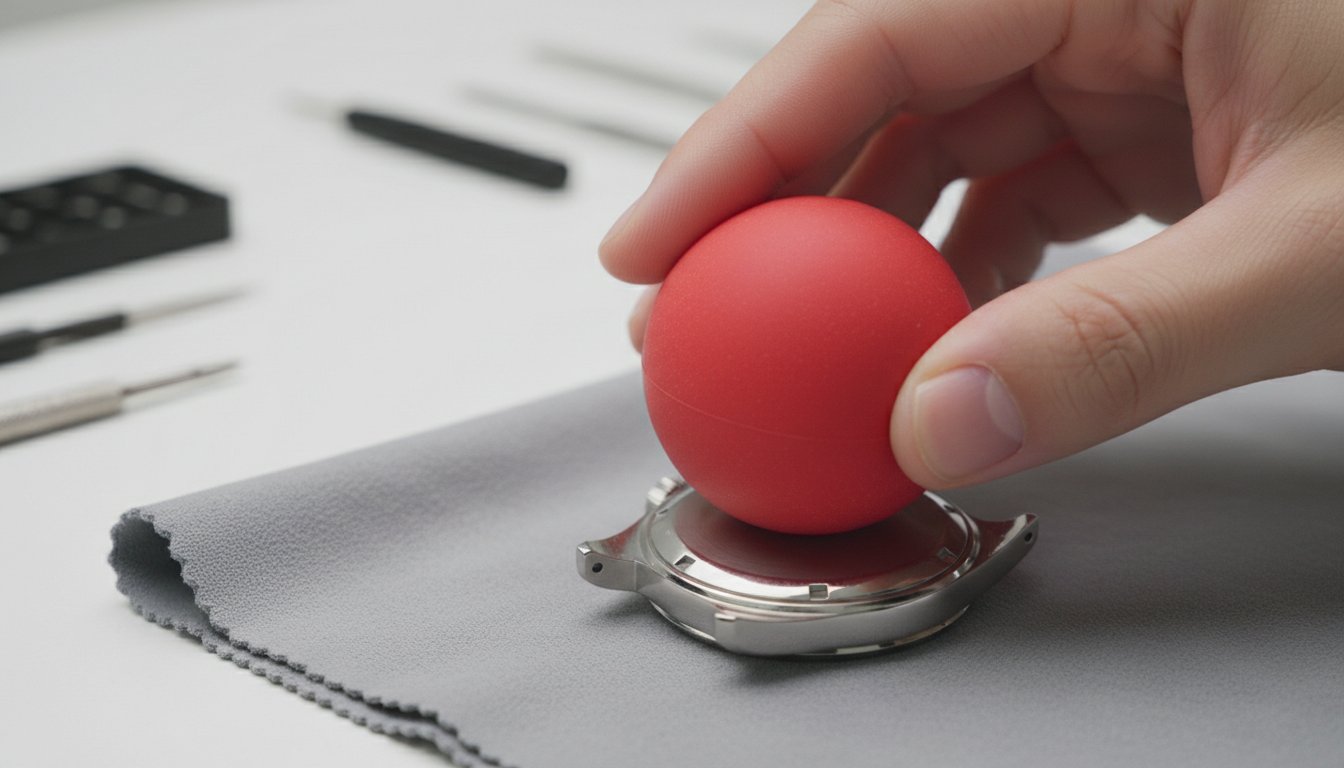 Changer pile montre sans encoche - balle en caoutchouc sur fond de montre lisse