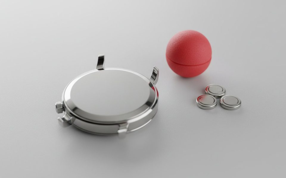 Changer pile montre sans encoche - boîtier lisse, balle caoutchouc et piles bouton