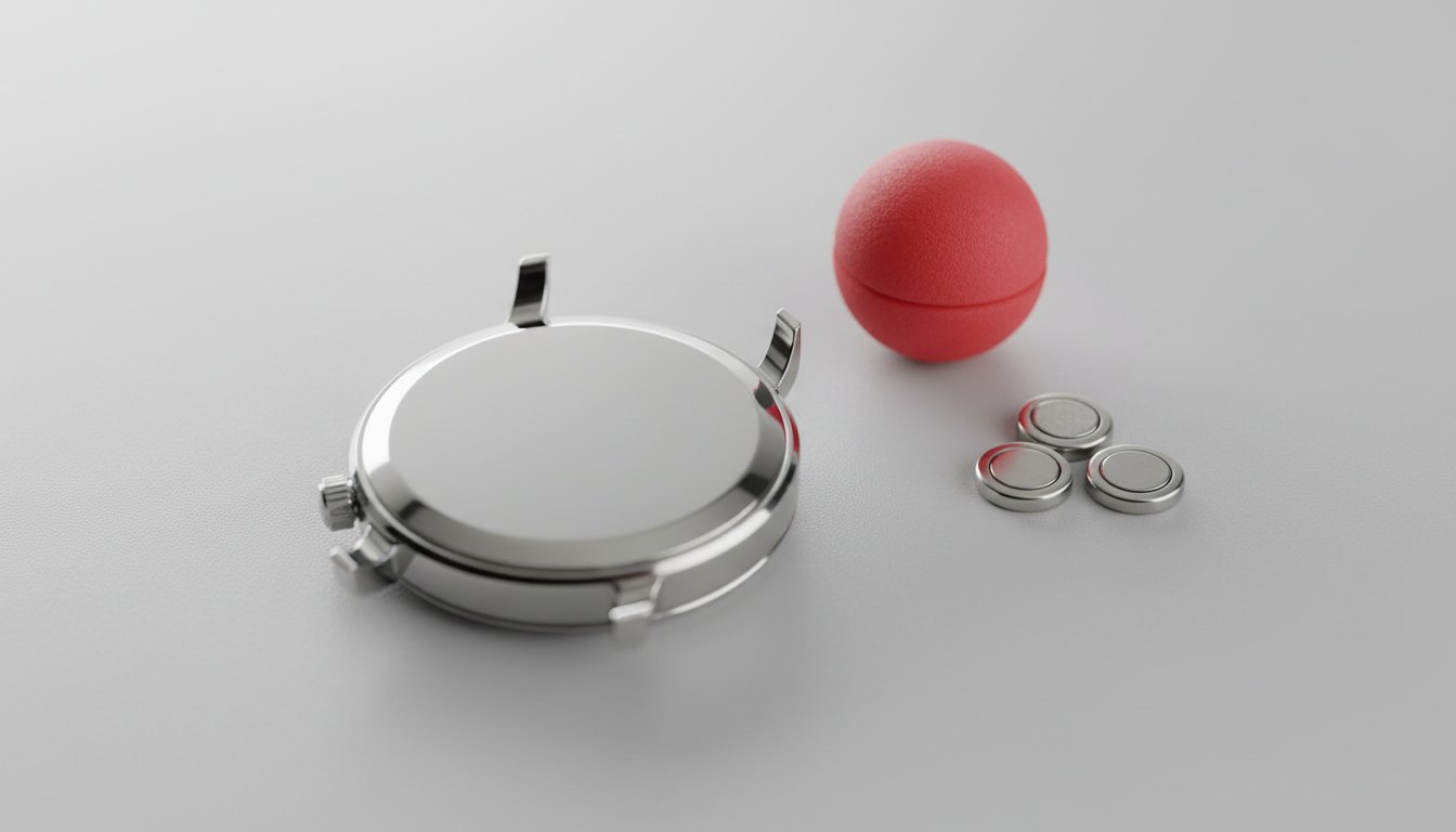 Changer pile montre sans encoche - boîtier lisse, balle caoutchouc et piles bouton