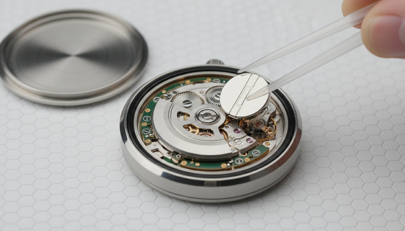 Changer pile montre sans encoche - extraction de la pile bouton avec pince plastique