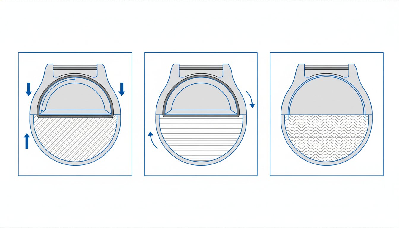 Changer pile montre sans encoche - schéma technique des trois types de fonds