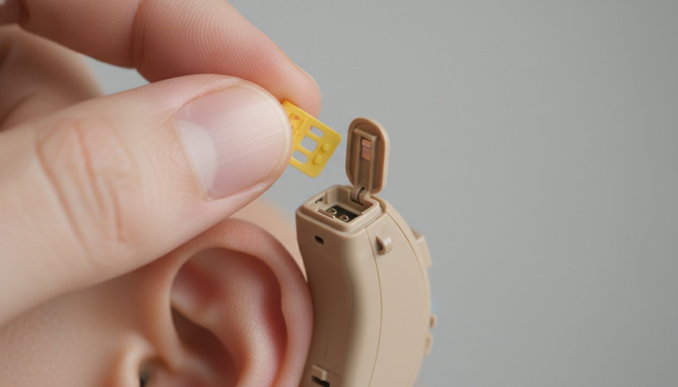 Pile auditive 10 insertion dans un appareil auditif intra-auriculaire discret