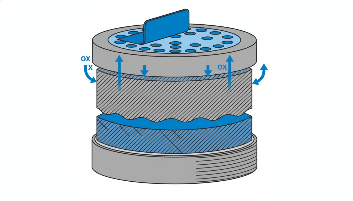 Pile auditive 312 - schéma en coupe de la cellule zinc-air avec membrane et languette