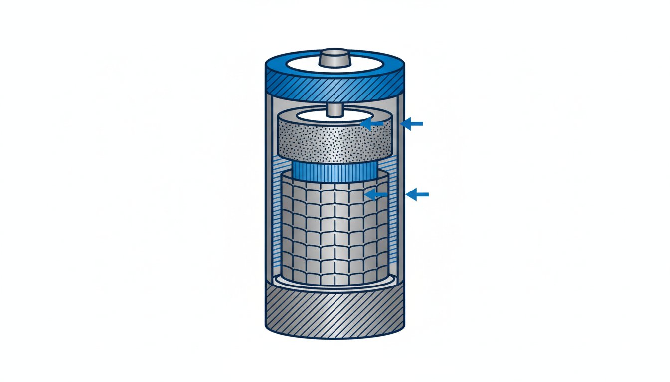 Pile CR123A coupe technique : anode lithium et cathode dioxyde de manganese