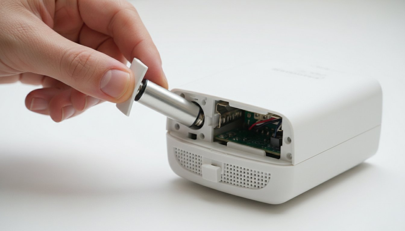 Installation d'une pile CR123A dans un detecteur d'alarme sans fil