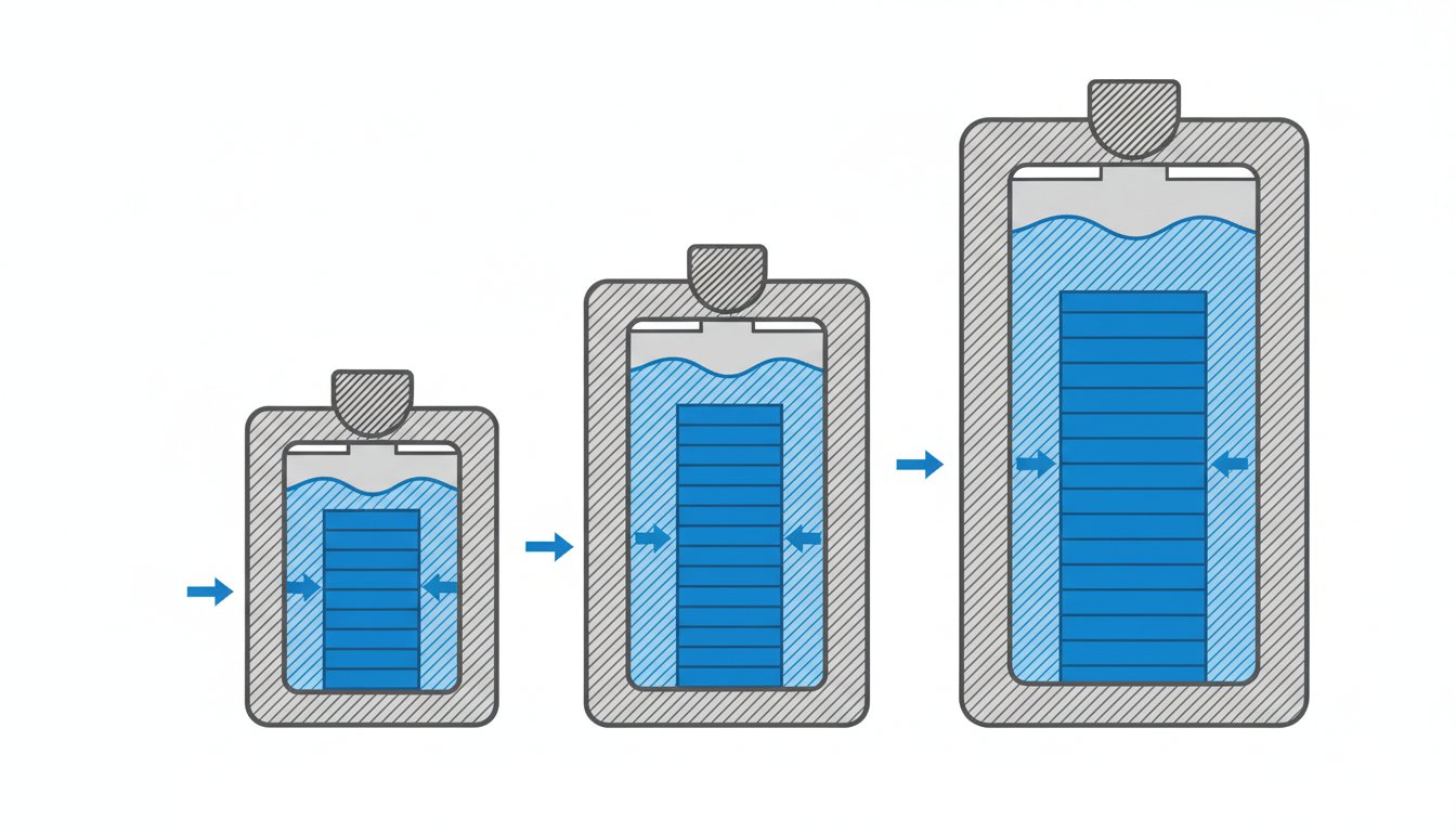 Pile lithium 3.6 volts - schéma technique de trois cellules Li-SOCl2 en coupe