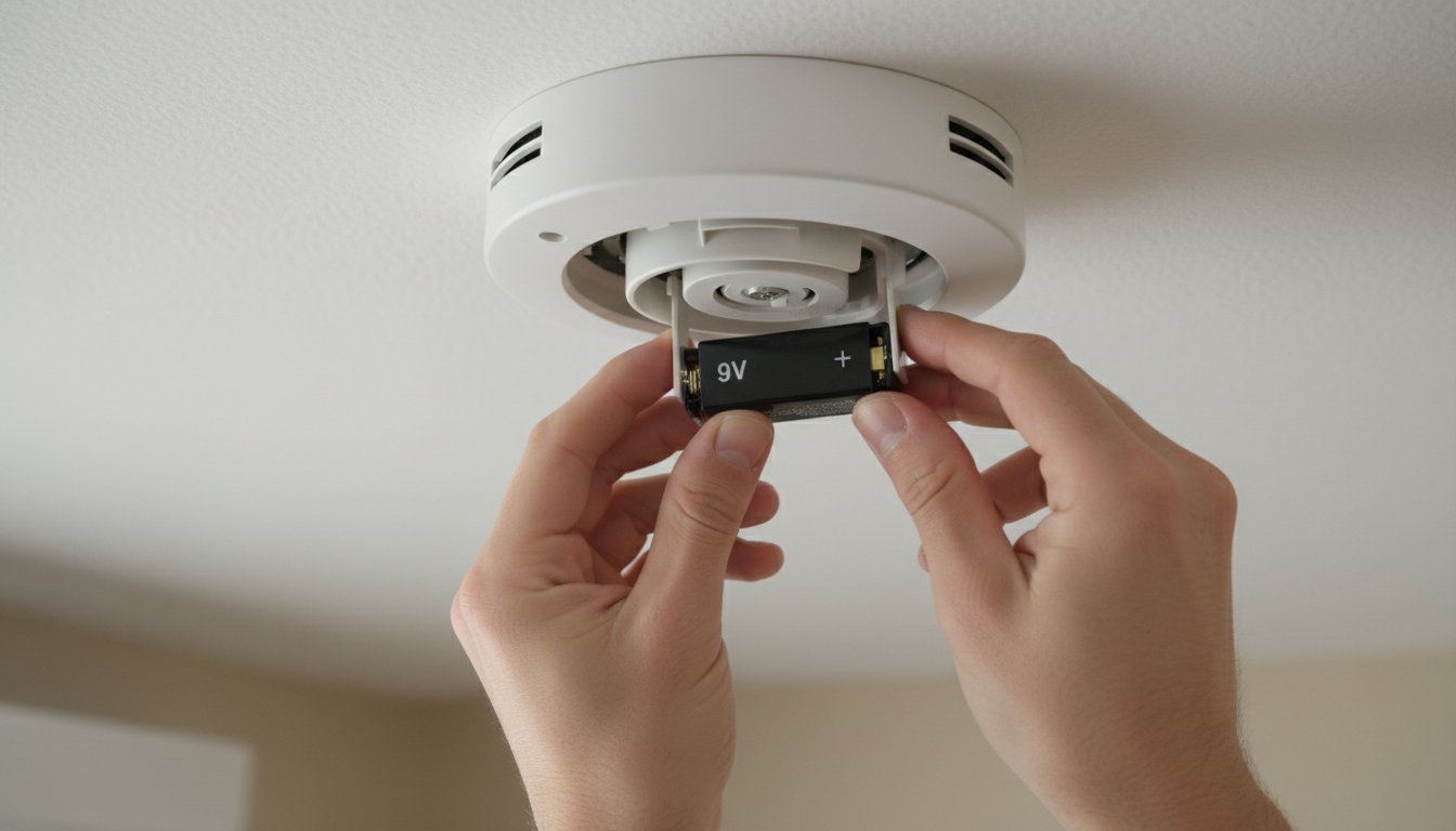 Installation d'une pile lithium 9V dans un détecteur de fumée