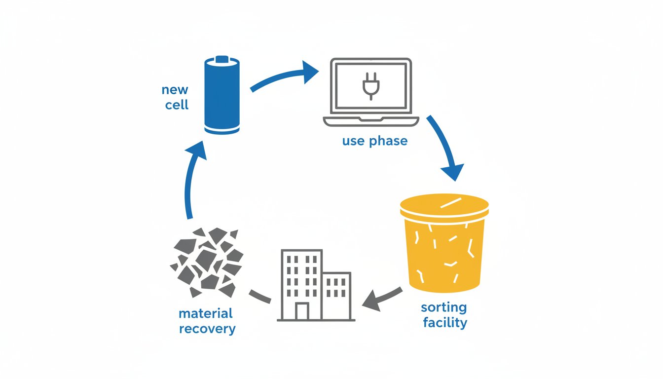 Pile lithium ion - schéma du cycle de recyclage via collecte Corepile
