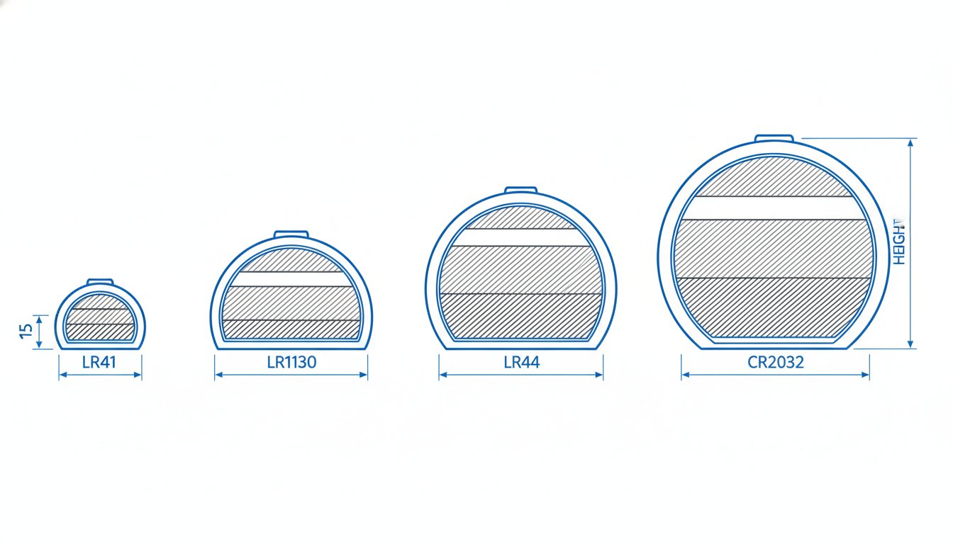 Pile LR1130 comparaison de taille avec LR41 LR44 et CR2032