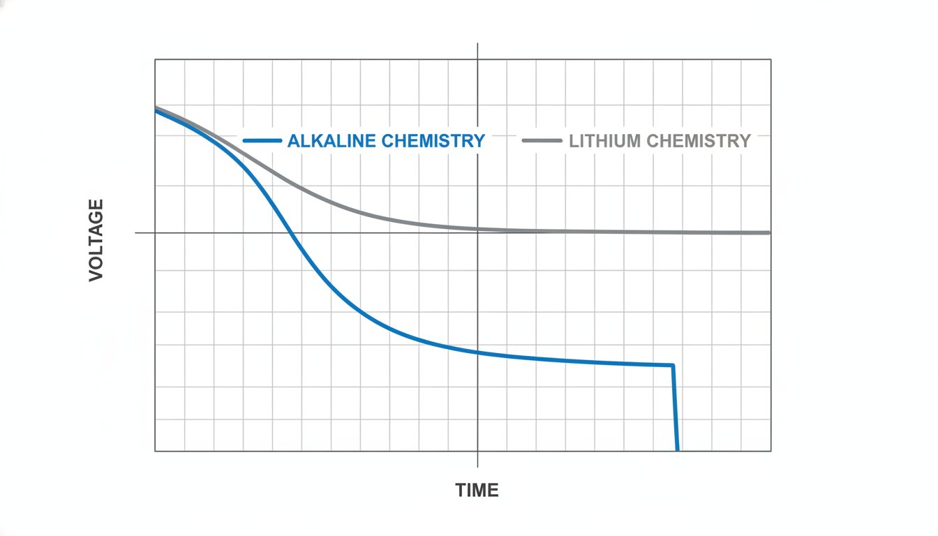 Remplacer pile alcaline par pile lithium - courbe de décharge comparée