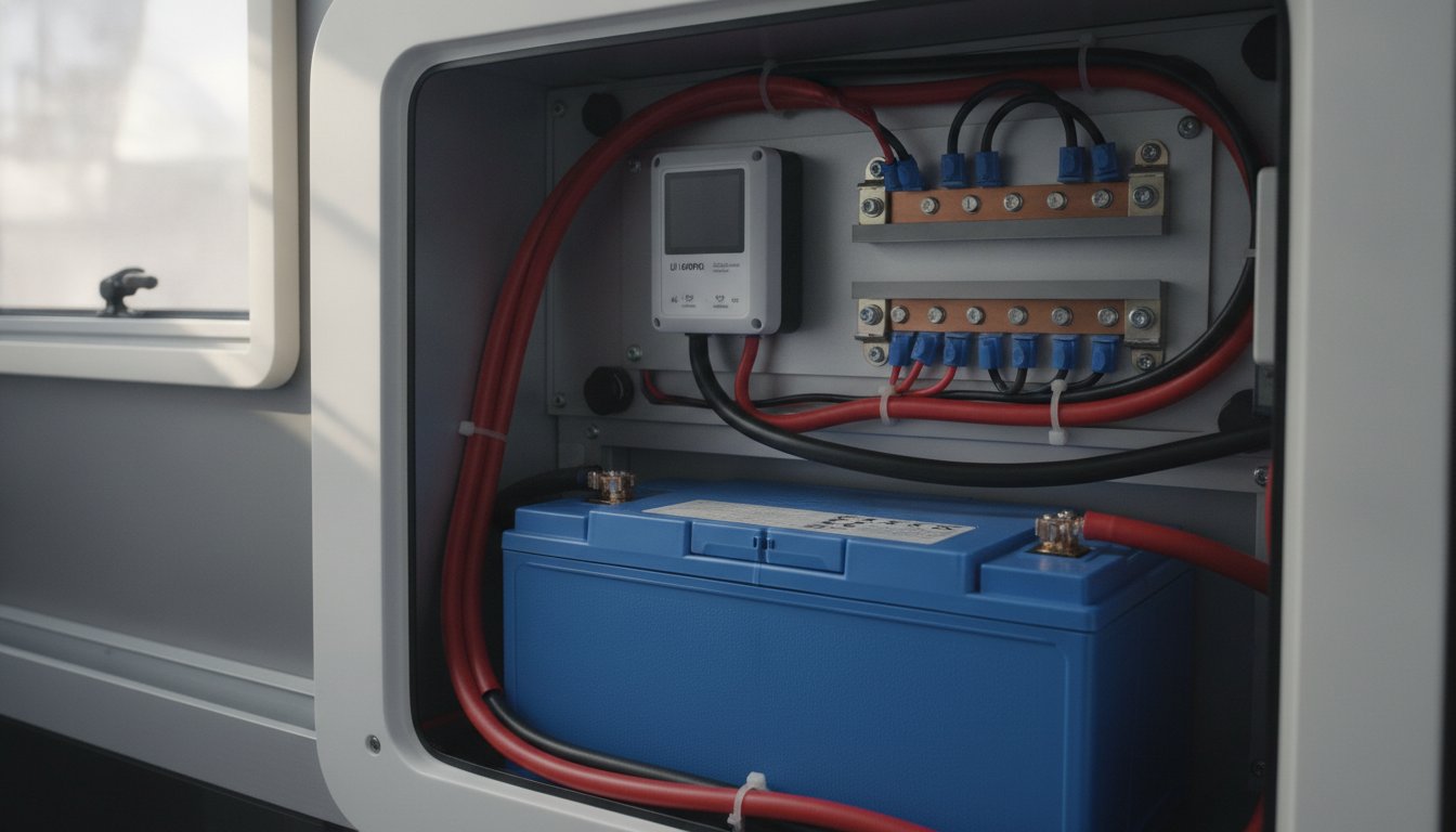 batterie solaire camping car - batterie lithium et regulateur solaire installes dans un camping-car