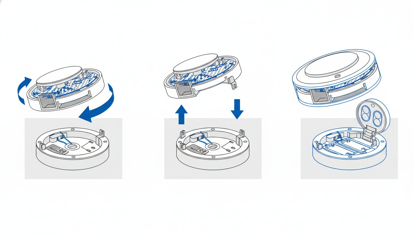 changer pile detecteur fumee verisure - schéma de démontage du détecteur de son socle au plafond