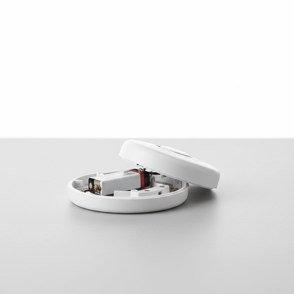 enlever pile detecteur fumee - compartiment ouvert avec pile 9V visible