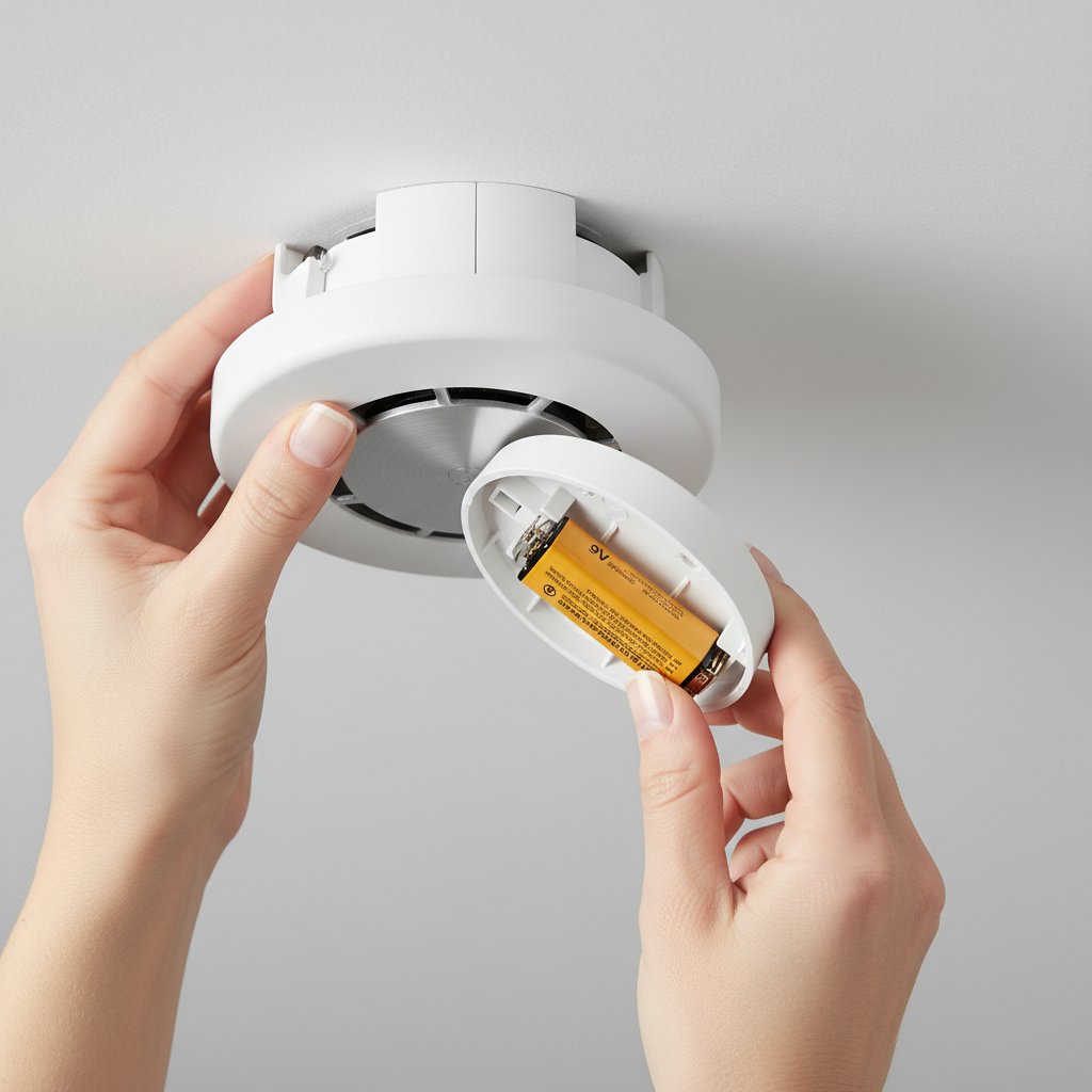enlever pile detecteur fumee - mains retirant une pile 9V d'un détecteur ouvert