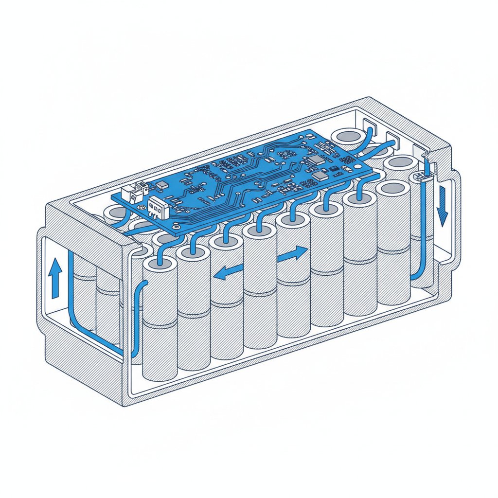 Prix batterie vélo électrique - coupe interne cellules lithium-ion et BMS