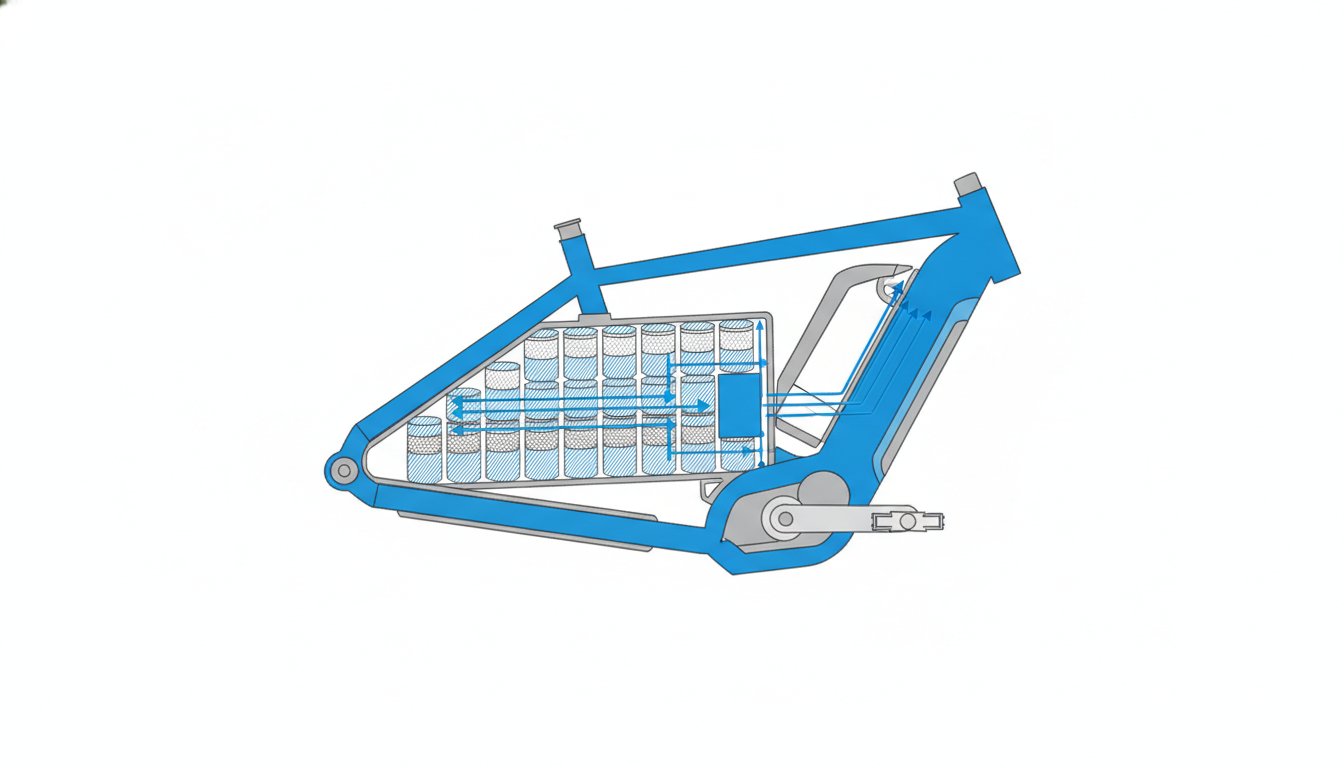 puissance batterie velo electrique - schema pack cellules lithium-ion sur cadre VAE