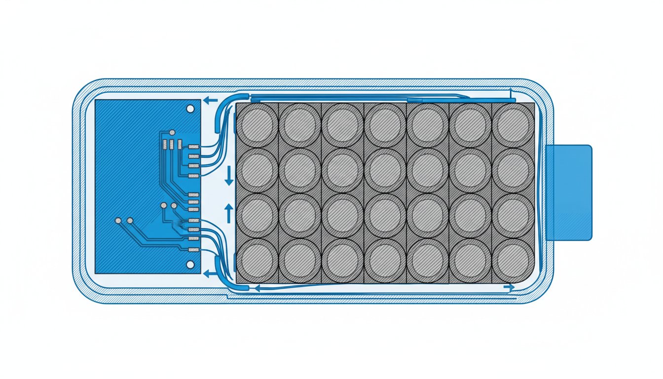reparer batterie velo electrique - schéma anatomie pack cellules 18650 et BMS