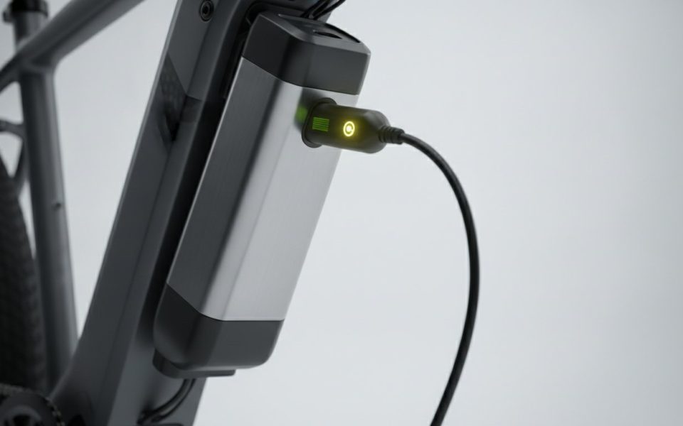 Temps de charge batterie velo electrique - batterie en charge sur le velo avec chargeur branche