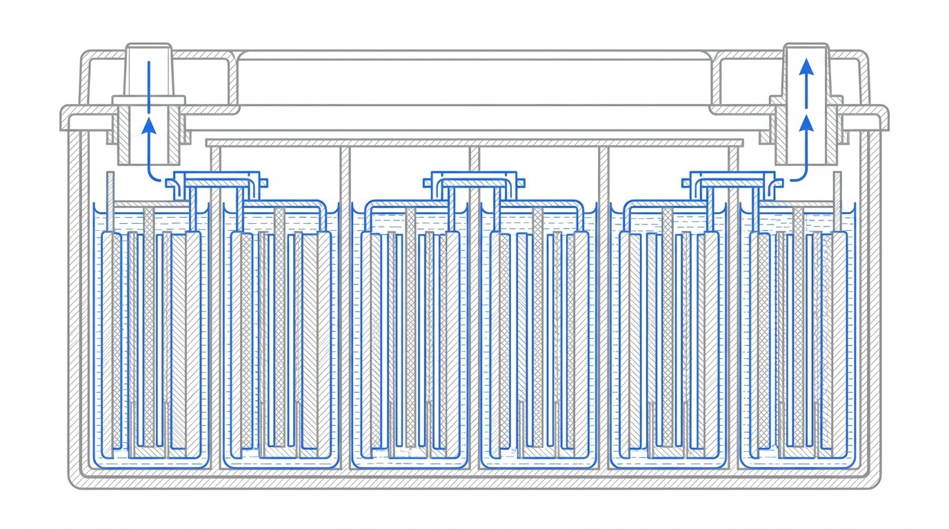 batterie de voiture morte - coupe technique d'une batterie plomb-acide 12V