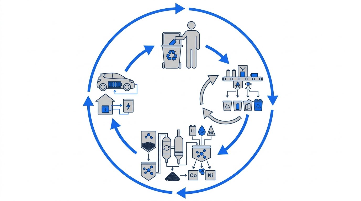 Ou jeter pile lithium - schema du cycle de collecte et de recyclage des piles lithium