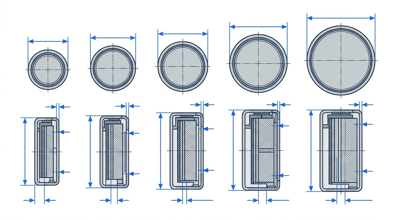 comment decoder reference pile bouton iec - piles boutons de tailles differentes avec fleches de dimensions