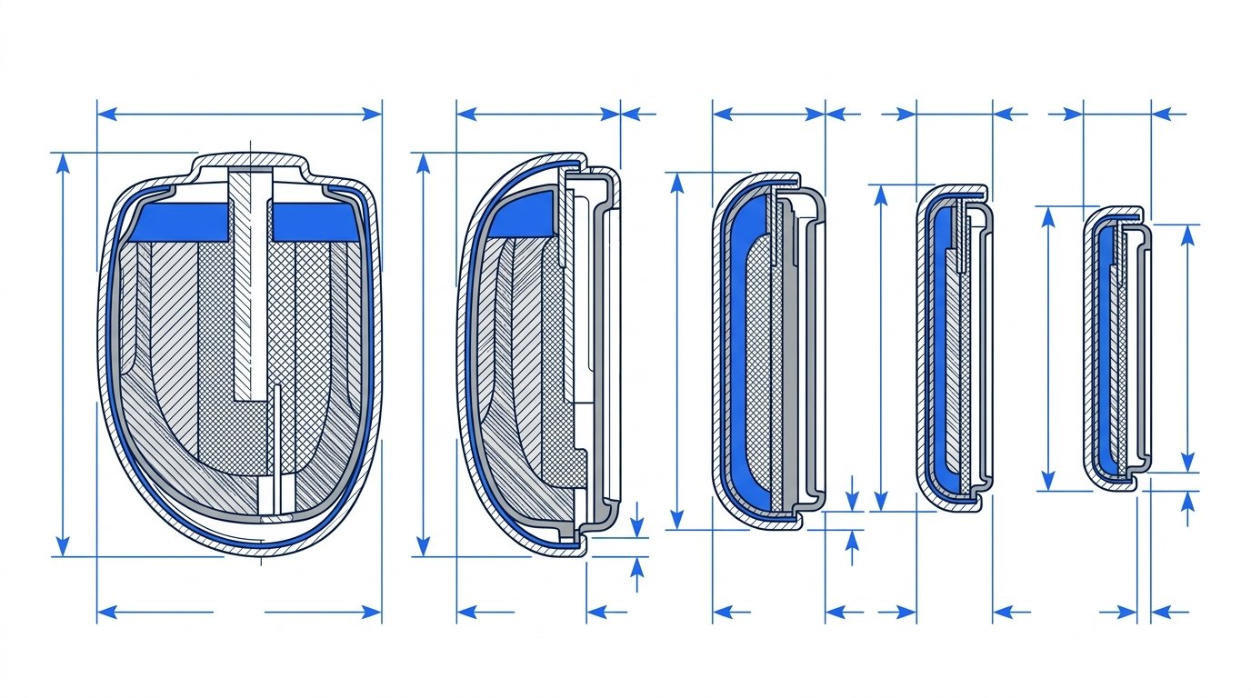 Pile bouton montre équivalence par marque - comparaison de tailles en coupe technique