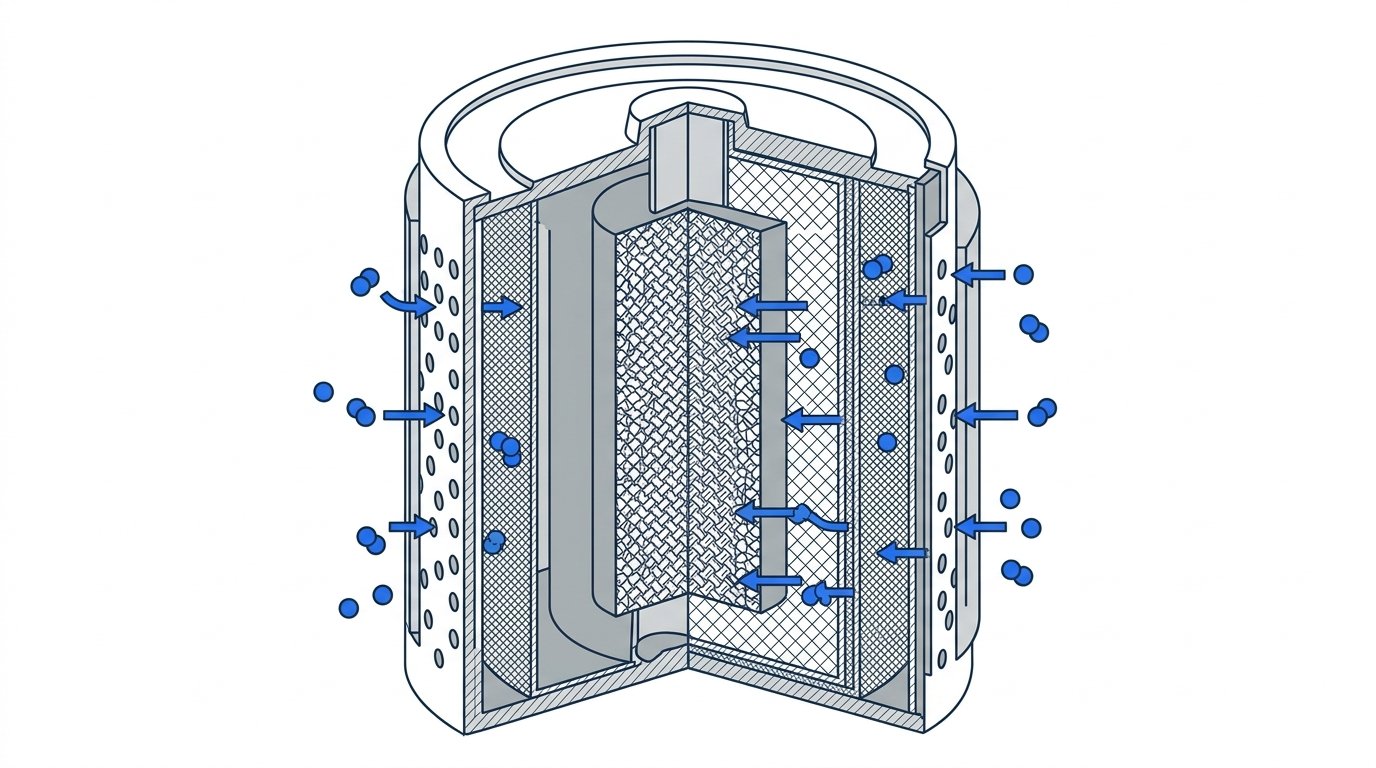 Pile zinc air appareil auditif - schéma du flux d'oxygène à travers les orifices d'air