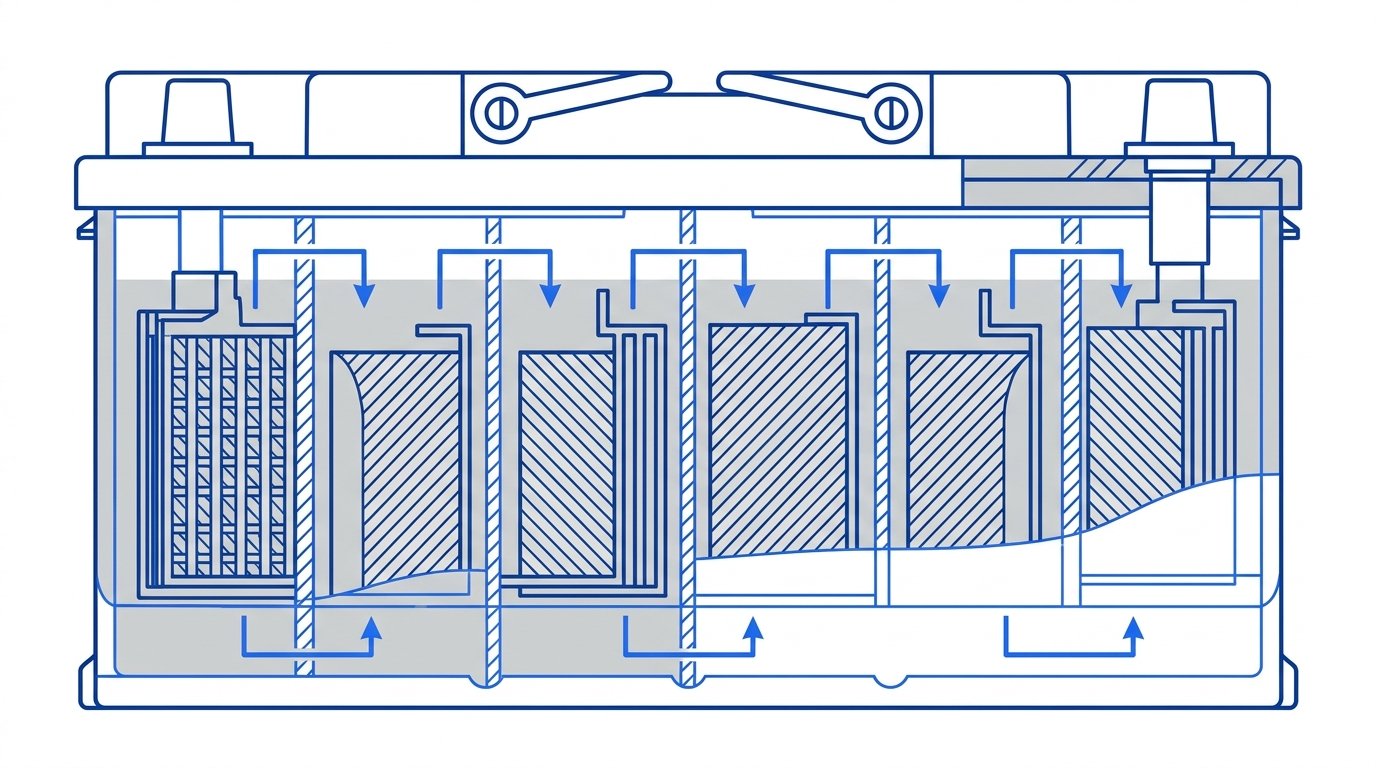 Guide complet pile batterie voiture - coupe d'une batterie plomb 12 V à six éléments