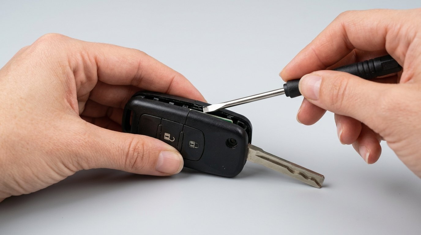 Changer pile clé Dacia Duster - ouverture de la coque avec un petit tournevis plat