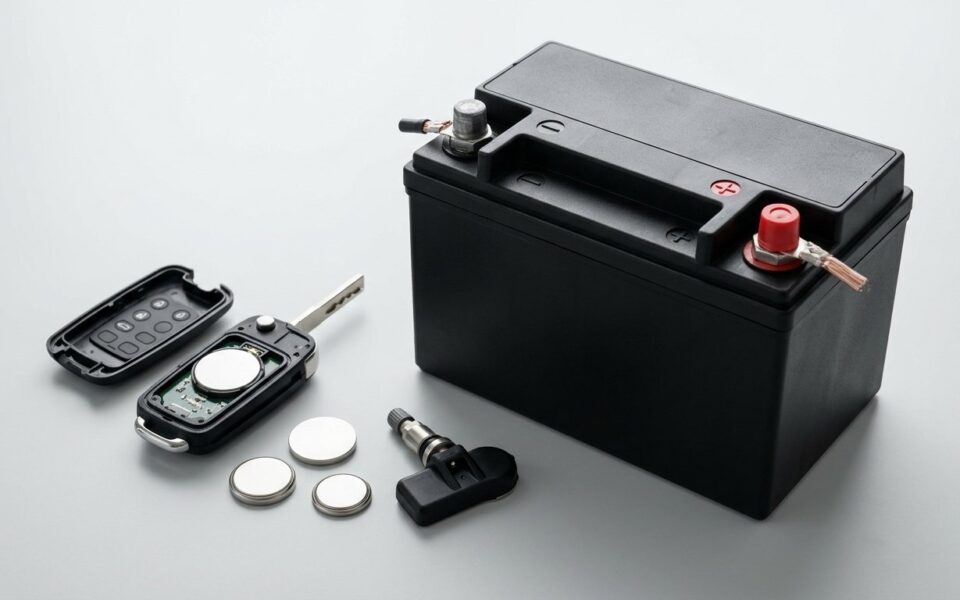 Guide complet pile batterie voiture - batterie 12 V, clé de voiture ouverte et piles bouton
