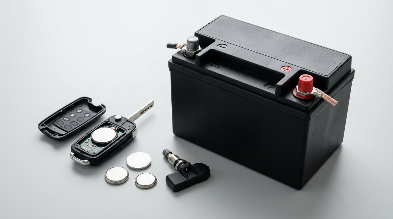 Guide complet pile batterie voiture - batterie 12 V, clé de voiture ouverte et piles bouton