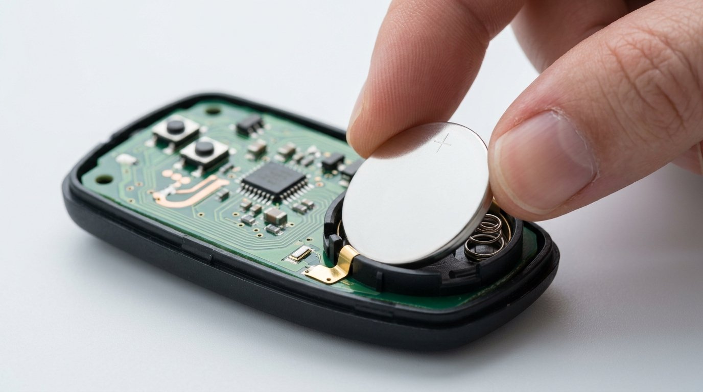 Pile CR2450 BMW Série 5 G30 - insertion de la pile bouton face + vers le haut