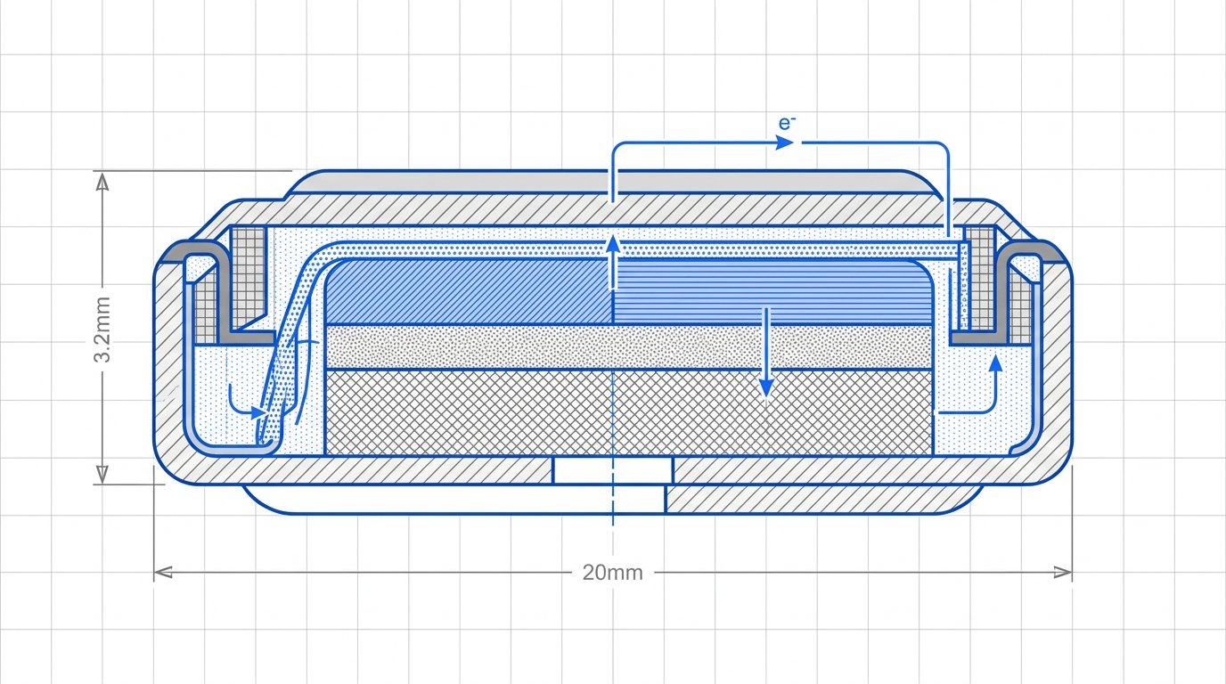 Changer pile clé Polo Volkswagen - coupe technique d'une pile bouton lithium CR2032
